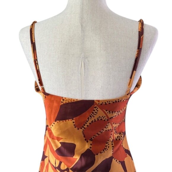 House of Harlow 1960 NWT Ruched Foliage Print Satin Slip Midi Side Slit Dress M - Picture 12 of 16